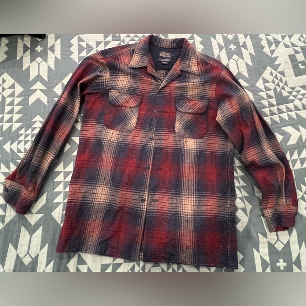 MEN'S PLAID BOARD SHIRT- Medium, maroon, navy and tan plaid